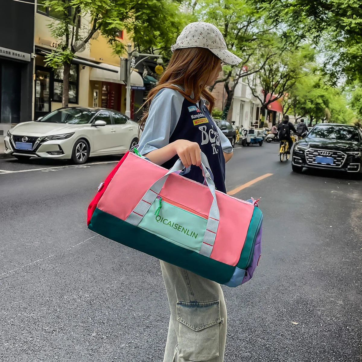 Travel Duffel Bag Water-Resistant Multi-Compartment Padded Handles & Detachable Strap