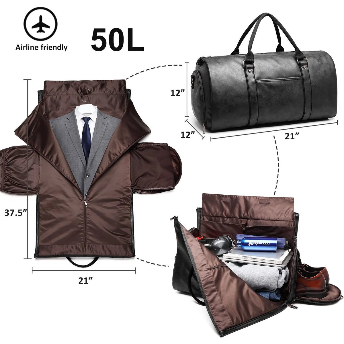 Travel Duffel Bag Water-Resistant Multiple Compartments Detachable Strap