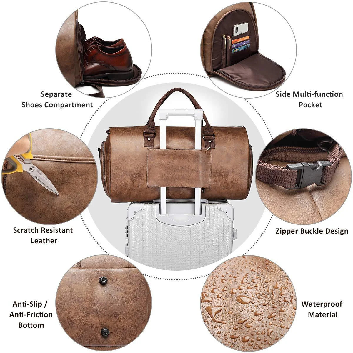 Travel Duffel Bag Water-Resistant Multiple Compartments Detachable Strap