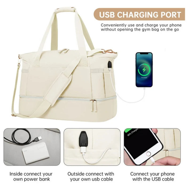 Travel Duffle Bag Multi-Pocket Water-Resistant Detachable Shoulder Strap