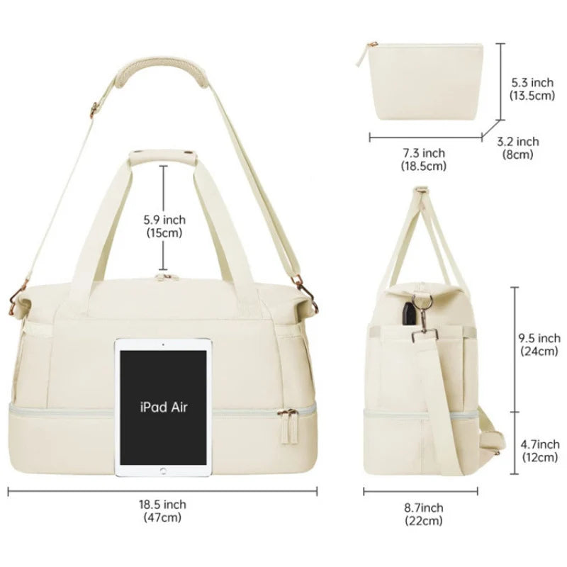 Travel Duffle Bag Multi-Pocket Water-Resistant Detachable Shoulder Strap