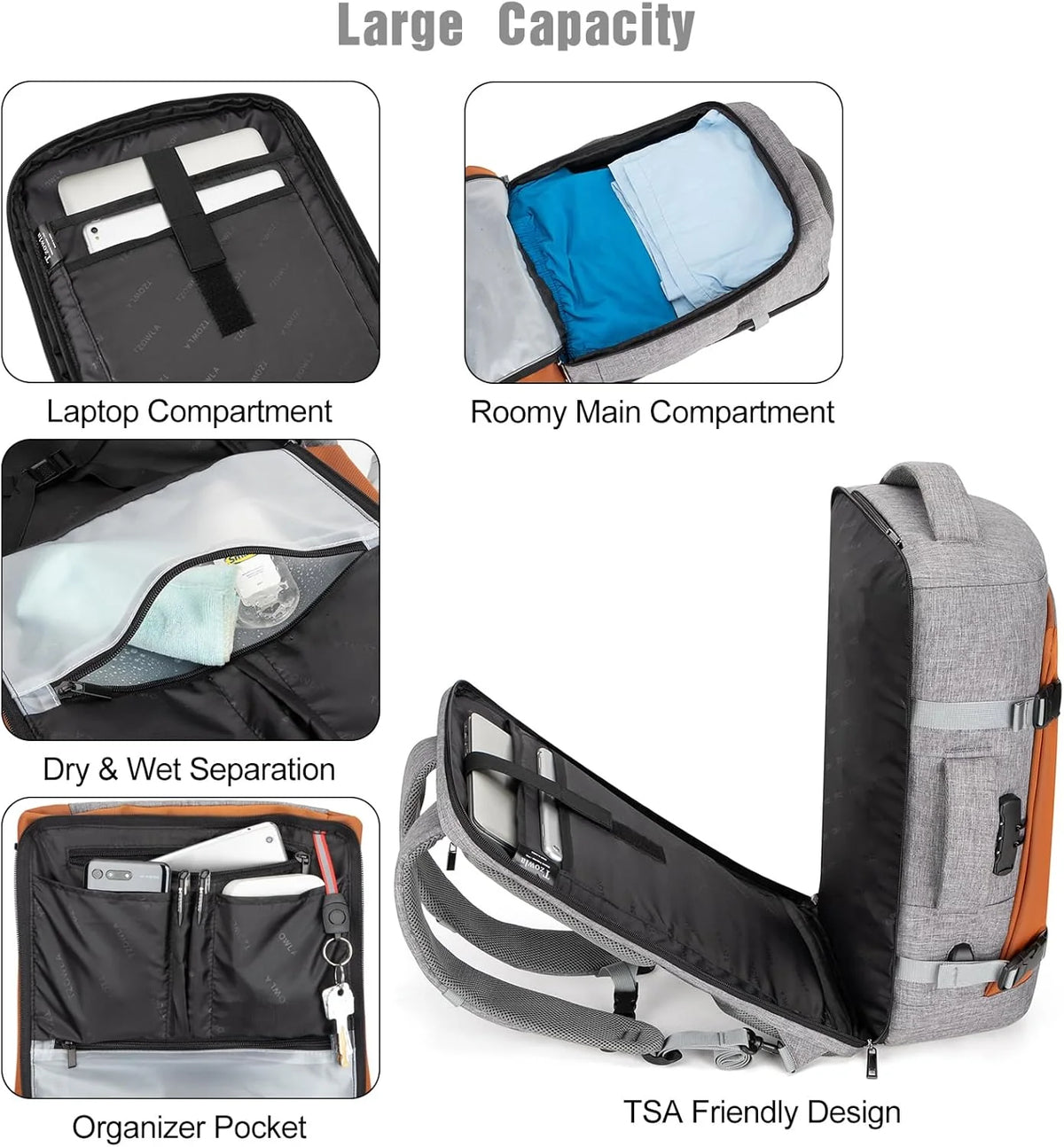 Travel Laptop Backpack 40L Padded Compartment & Combo Lock