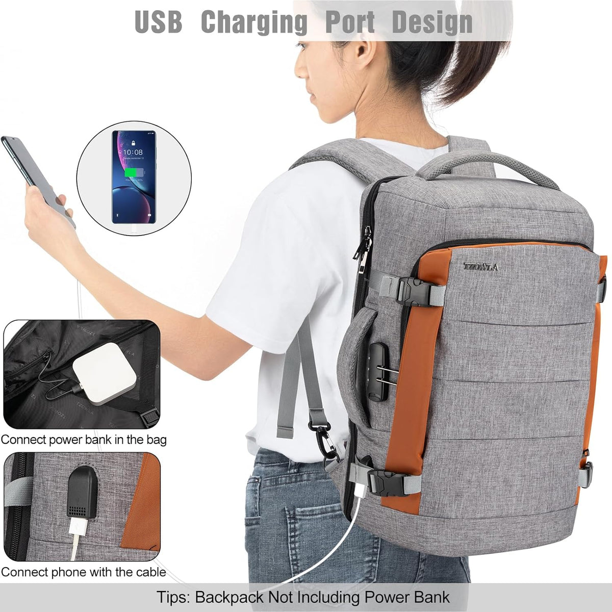 Travel Laptop Backpack 40L Padded Compartment & Combo Lock