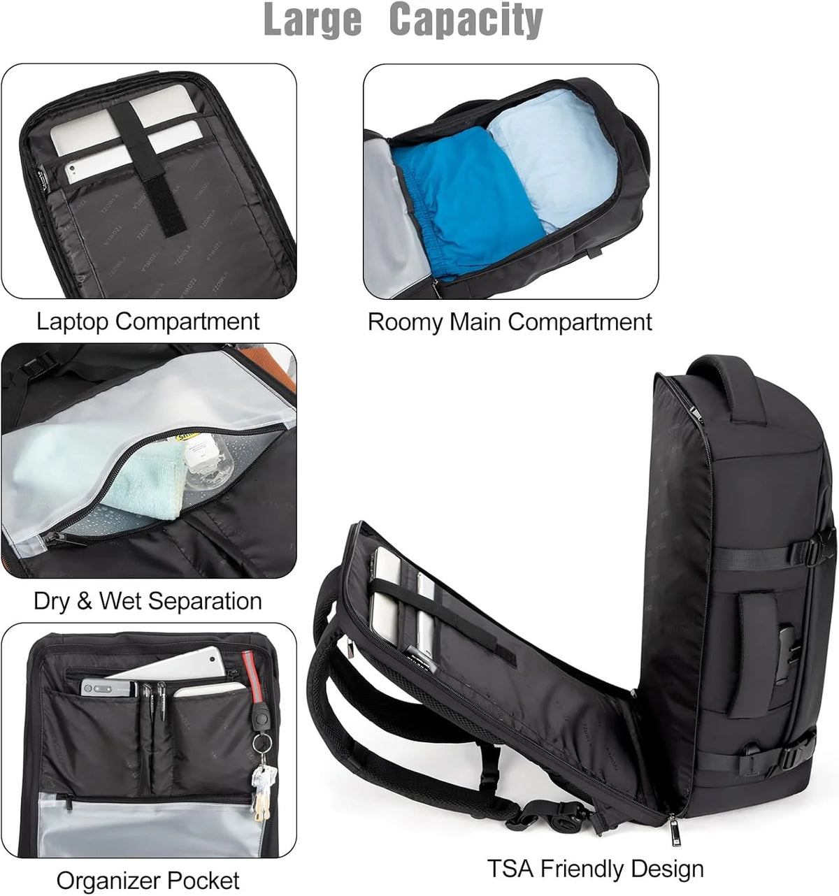 Travel Laptop Backpack 40L Padded Compartment & Combo Lock