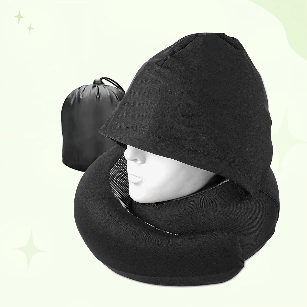 Travel Neck Pillow Hooded Memory Foam Removable Cover