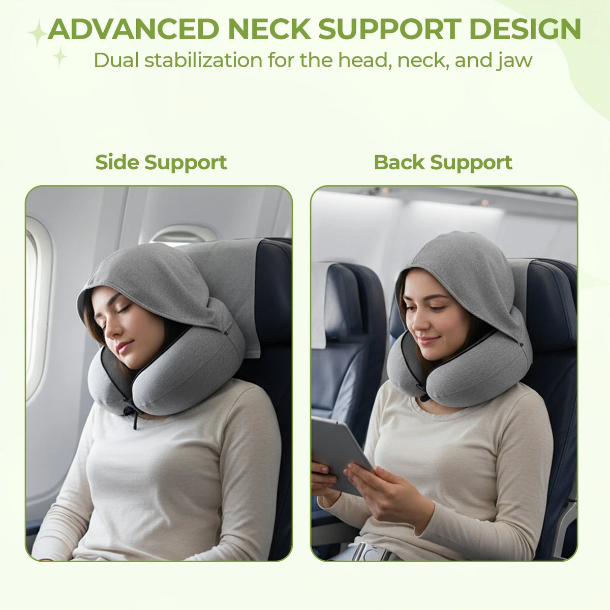 Travel Neck Pillow Hooded Memory Foam Removable Cover