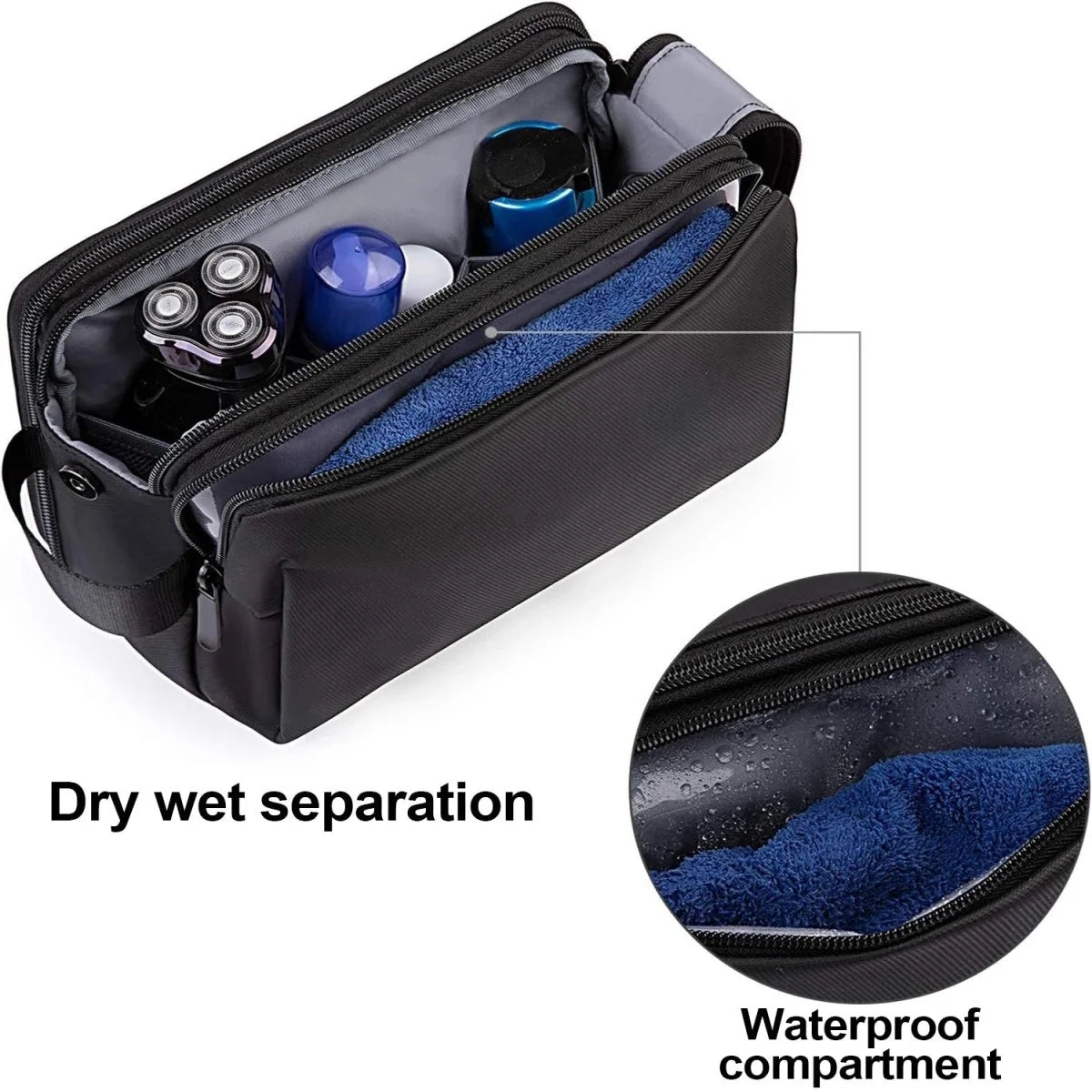 Travel Toiletry Bag Water-Repellent Fabric Double Zipper Multiple Pockets