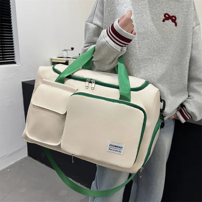 Travel Tote Tear-Resistant Fabric Exterior Pockets & Adjustable Strap