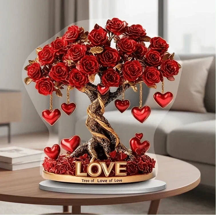 Tree Decoration Heart-Shaped Acrylic With Gold-Look Base