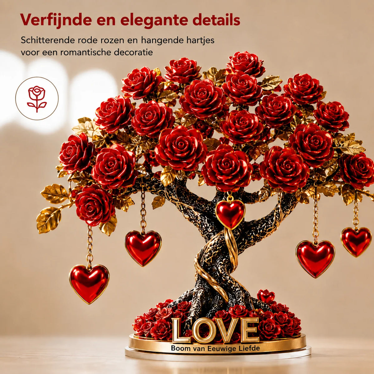 Tree Decoration Heart-Shaped Acrylic With Gold-Look Base