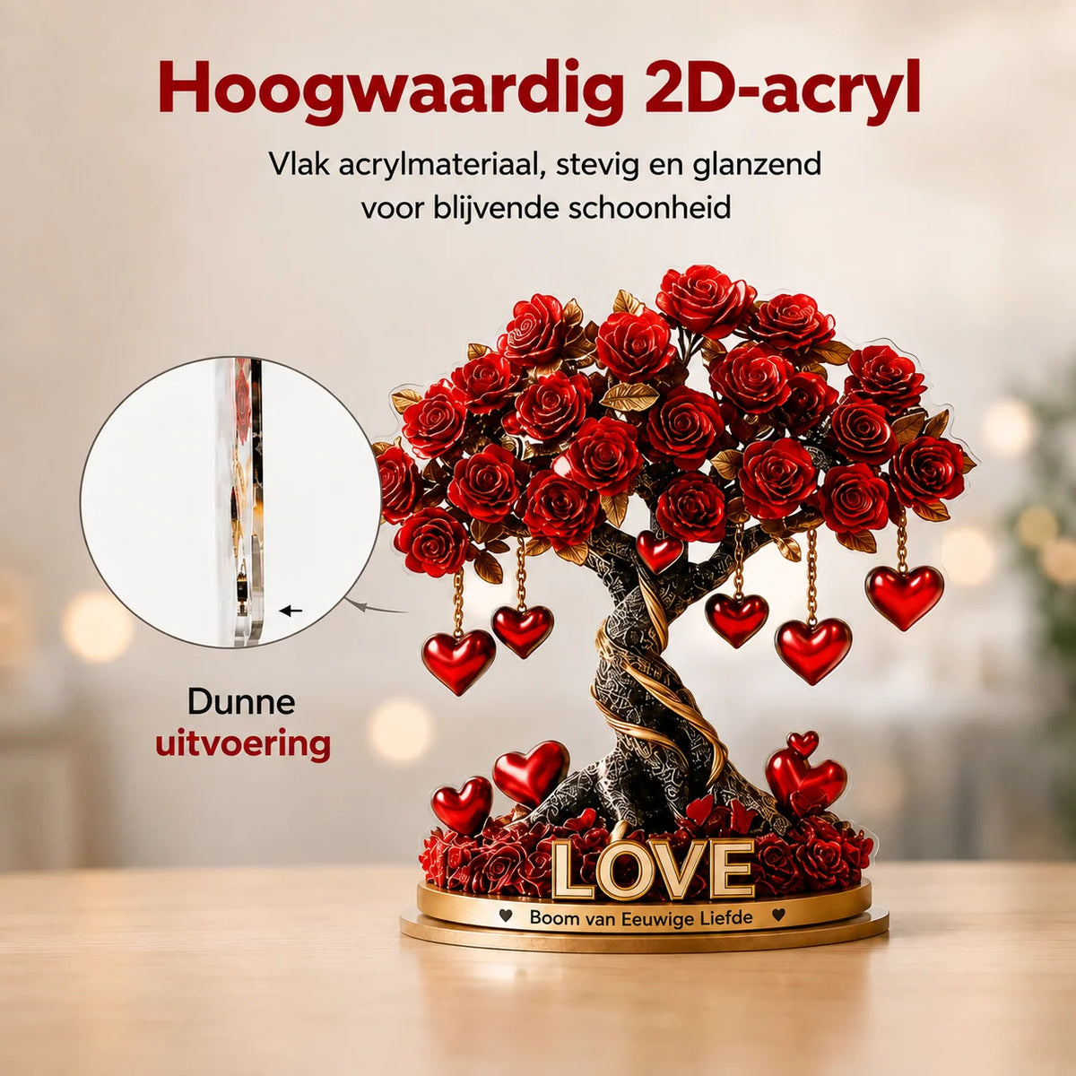 Tree Decoration Heart-Shaped Acrylic With Gold-Look Base