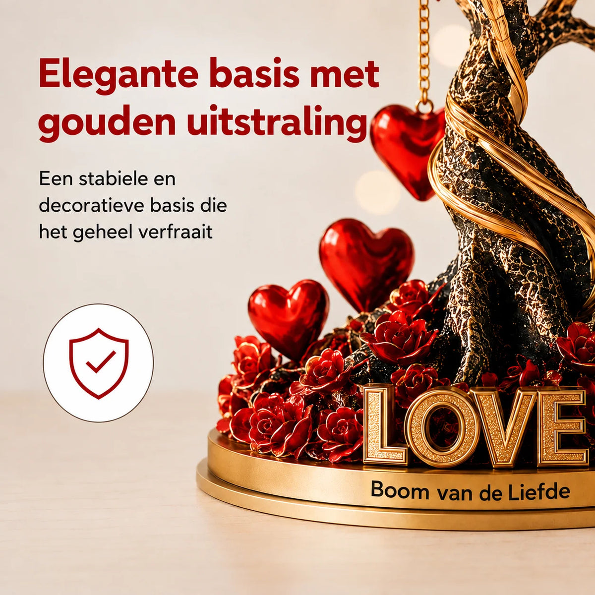 Tree Decoration Heart-Shaped Acrylic With Gold-Look Base