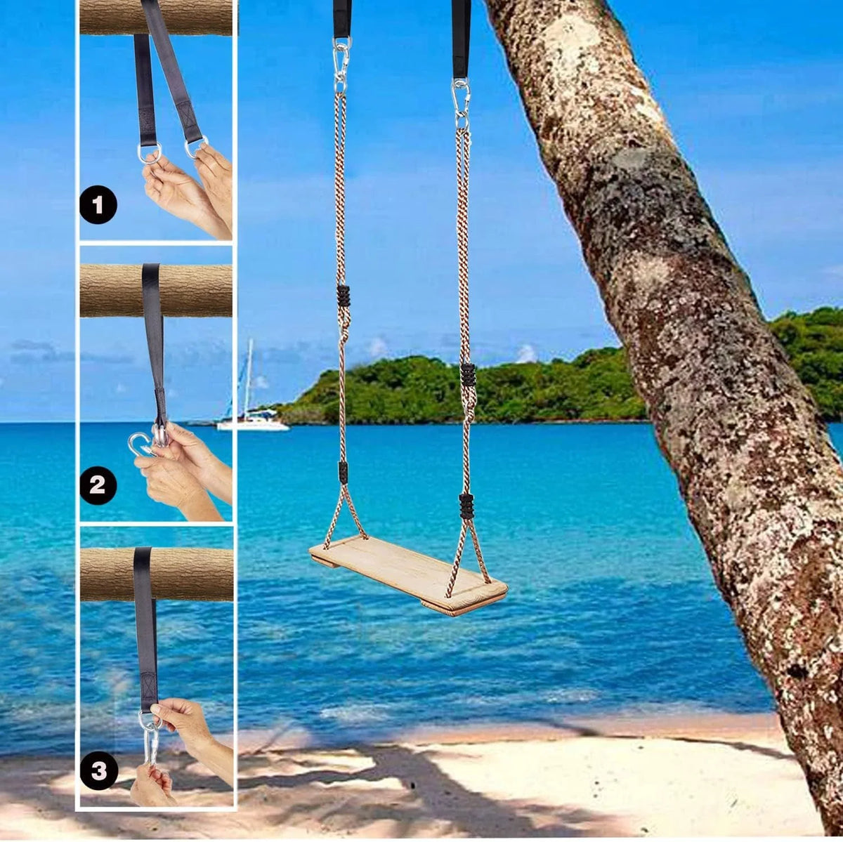 Tree Swing Seat Natural Pine Adjustable Rope
