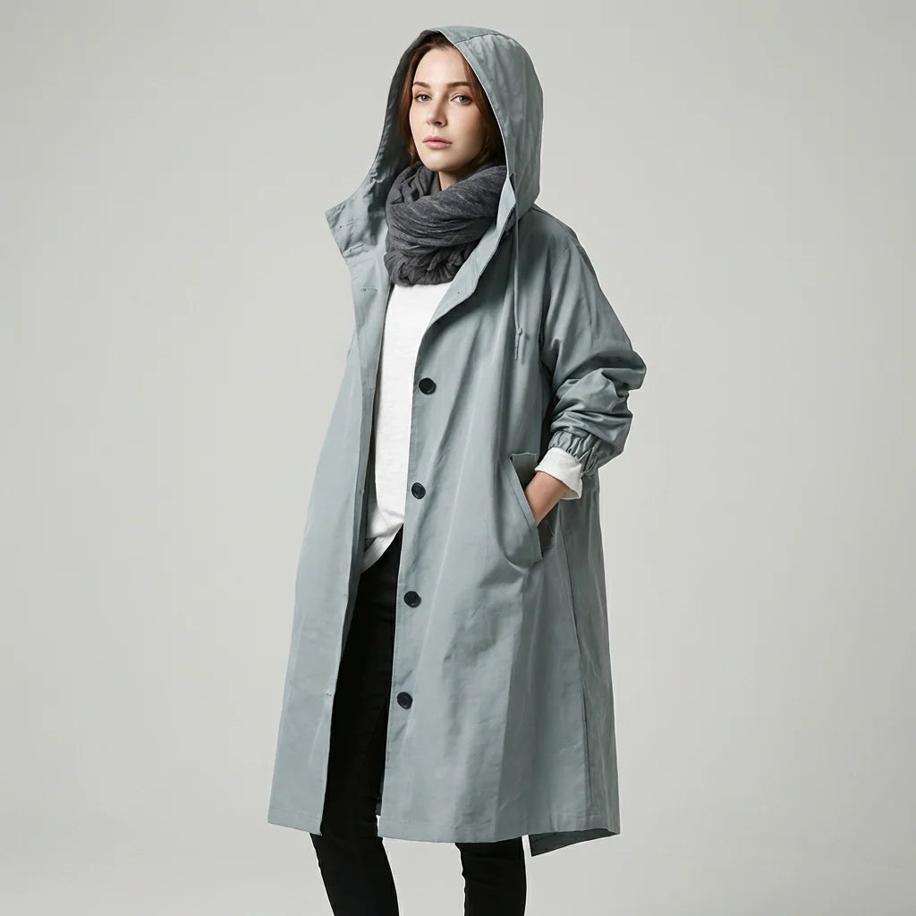 Trench Coat Hooded Warm Polyester Loose Fit