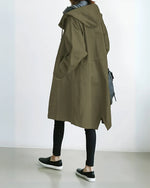 Trench Coat Hooded Warm Polyester Loose Fit