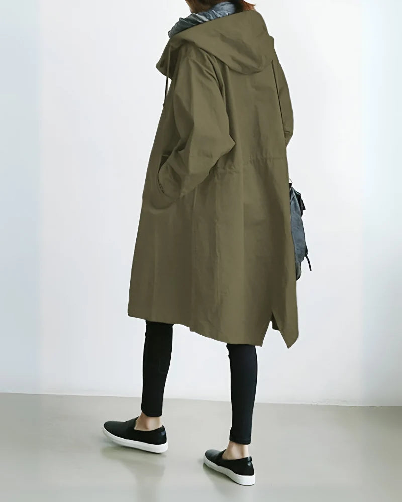 Trench Coat Hooded Warm Polyester Loose Fit
