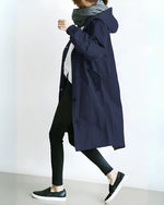 Trench Coat Hooded Warm Polyester Loose Fit