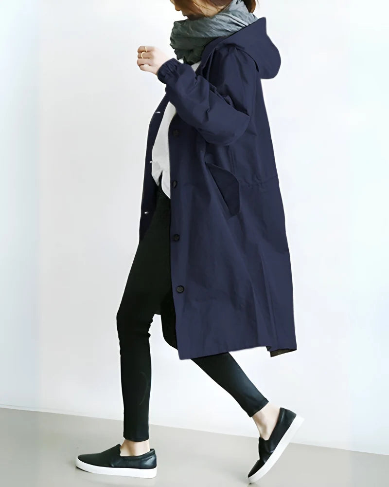 Trench Coat Hooded Warm Polyester Loose Fit