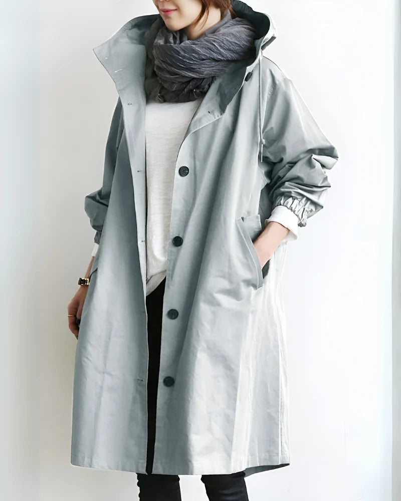 Trench Coat Hooded Warm Polyester Loose Fit