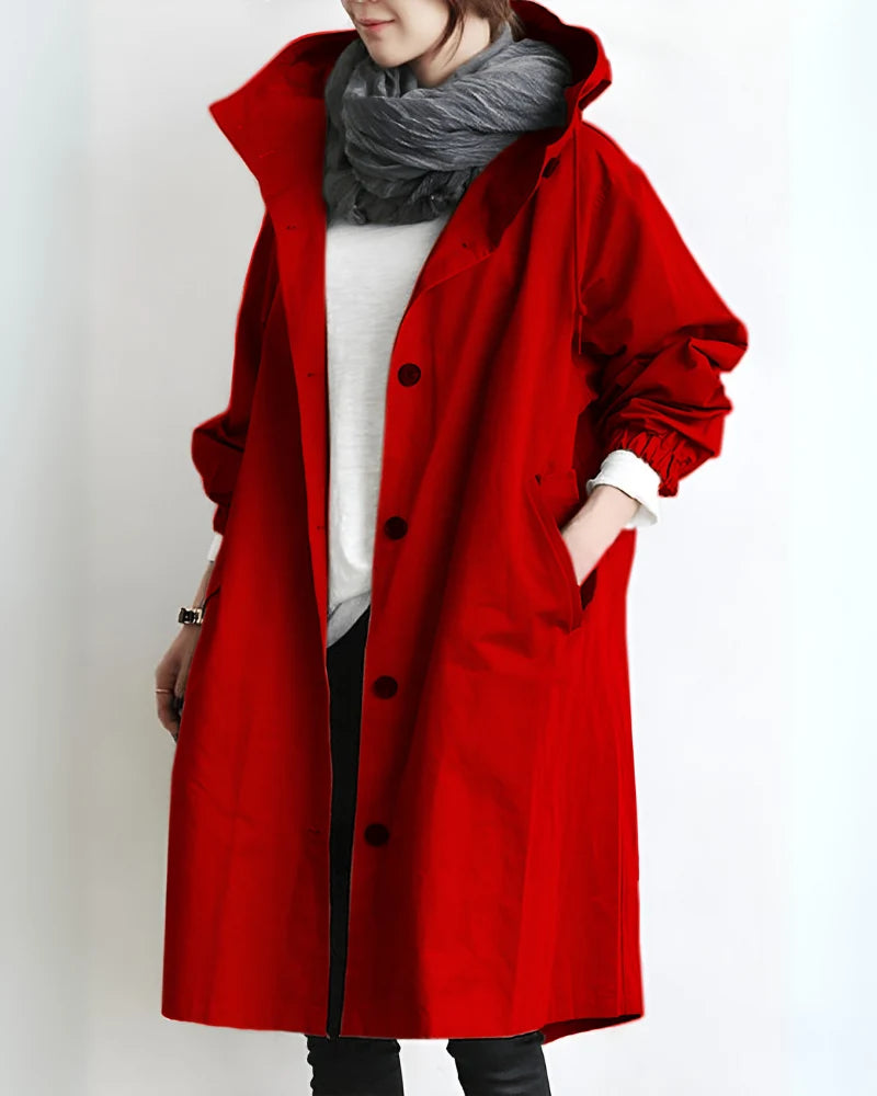 Trench Coat Hooded Warm Polyester Loose Fit
