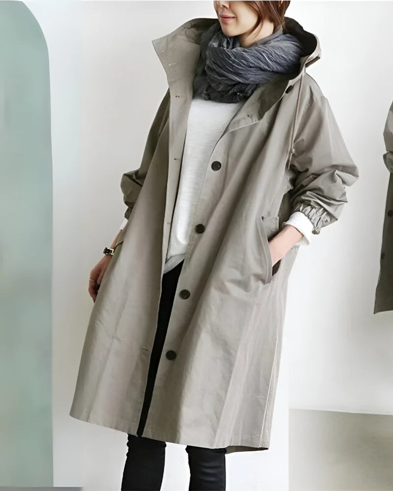 Trench Coat Hooded Warm Polyester Loose Fit