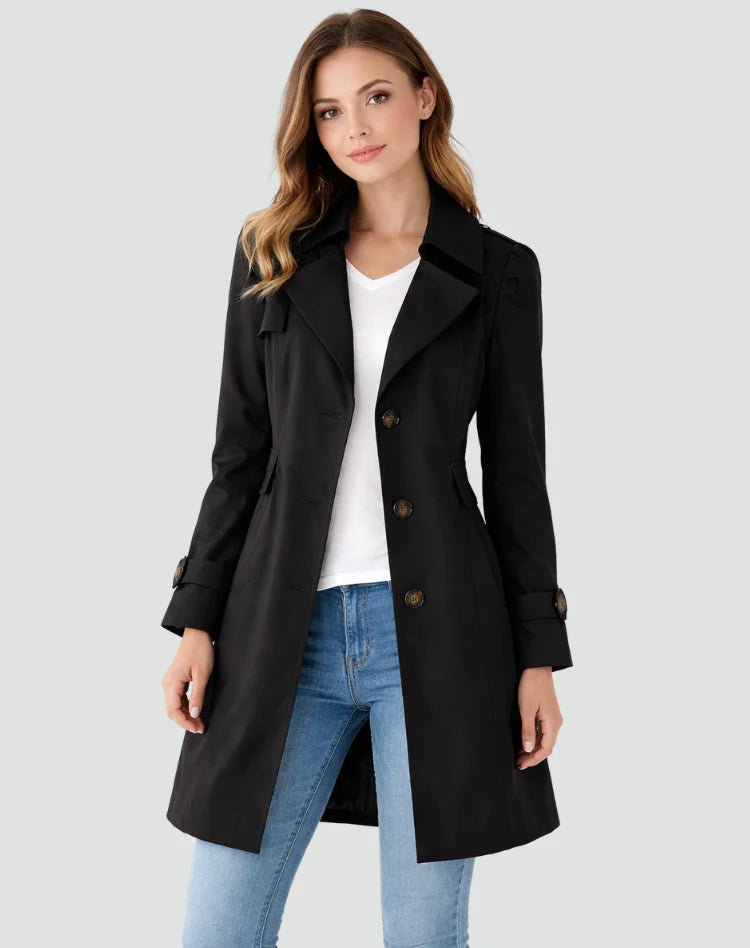 Trench Coat Lightweight Mid-Length Fitted With Side Pockets