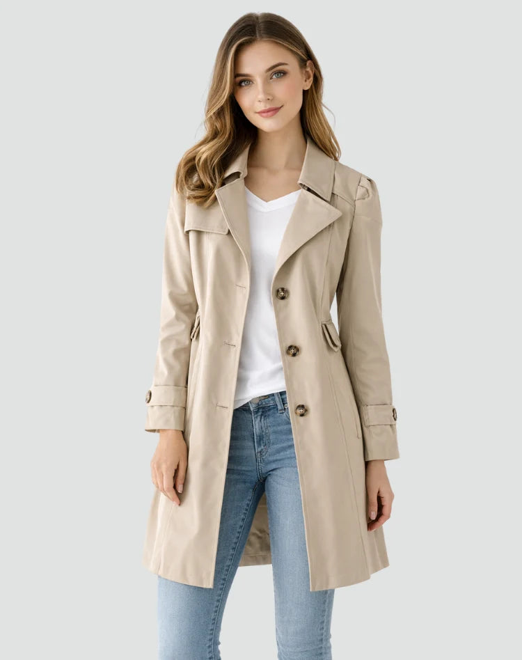 Trench Coat Lightweight Mid-Length Fitted With Side Pockets