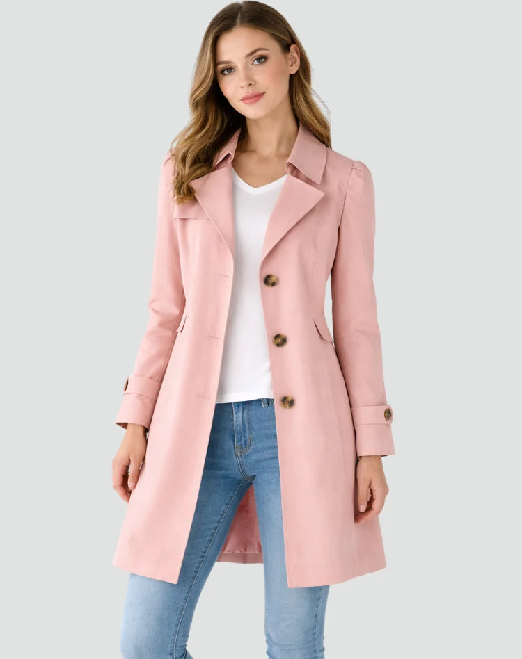 Trench Coat Lightweight Mid-Length Fitted With Side Pockets