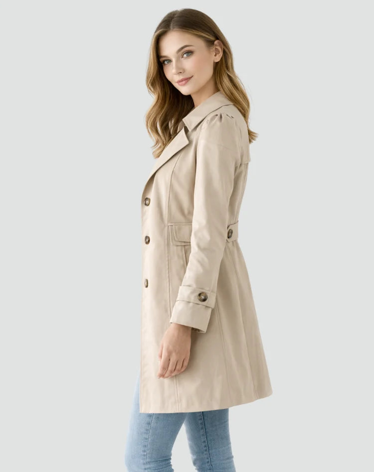 Trench Coat Lightweight Mid-Length Fitted With Side Pockets