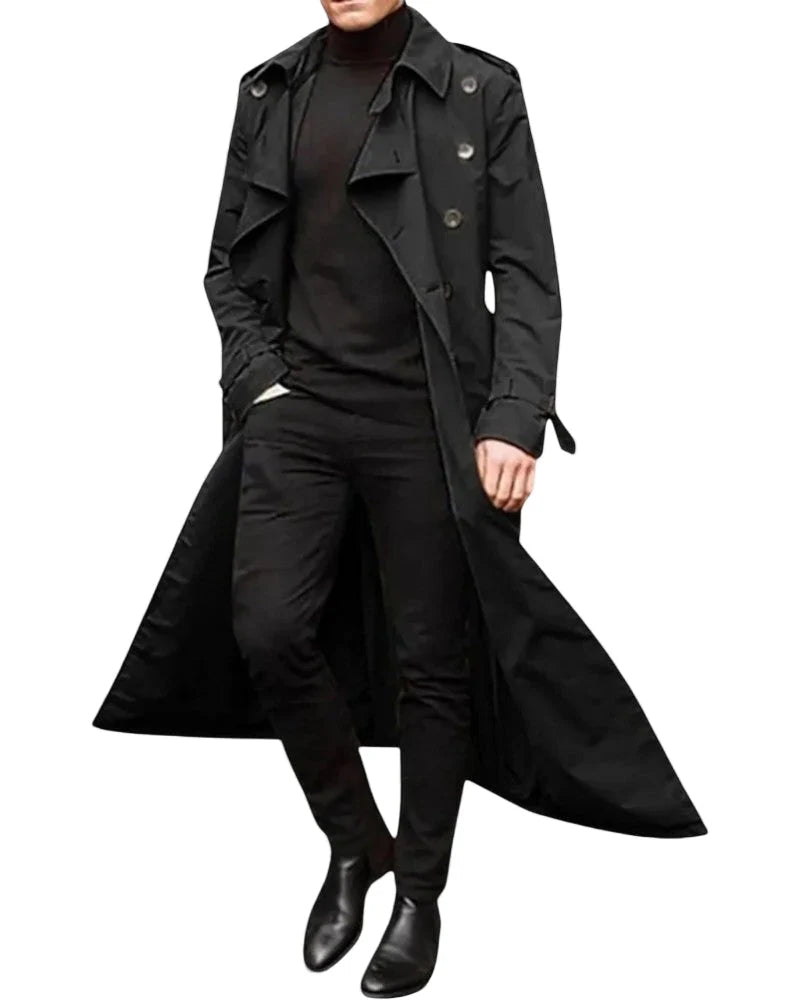 Trench Coat Long Double-Breasted Water-Repellent Machine-Washable