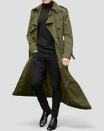 Trench Coat Long Double-Breasted Water-Repellent Machine-Washable
