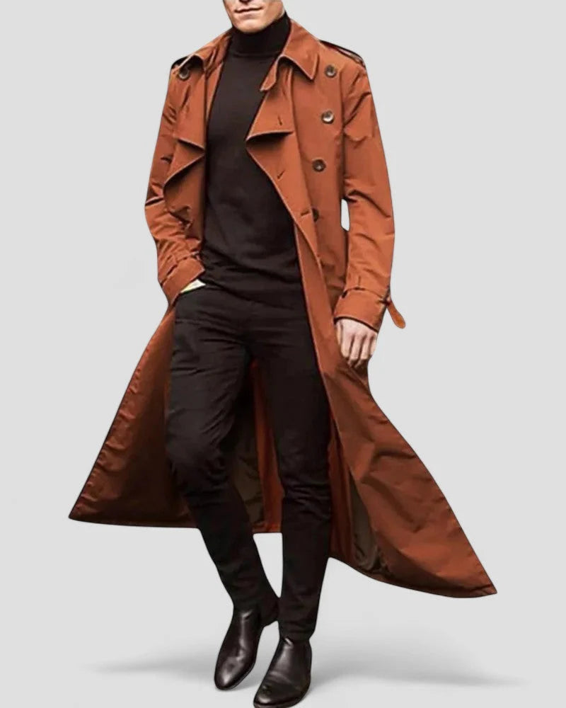 Trench Coat Long Double-Breasted Water-Repellent Machine-Washable