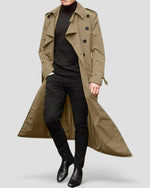 Trench Coat Long Double-Breasted Water-Repellent Machine-Washable