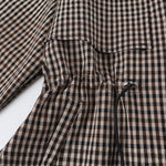 Trench Jacket Cropped Plaid Adjustable Drawstring Waist