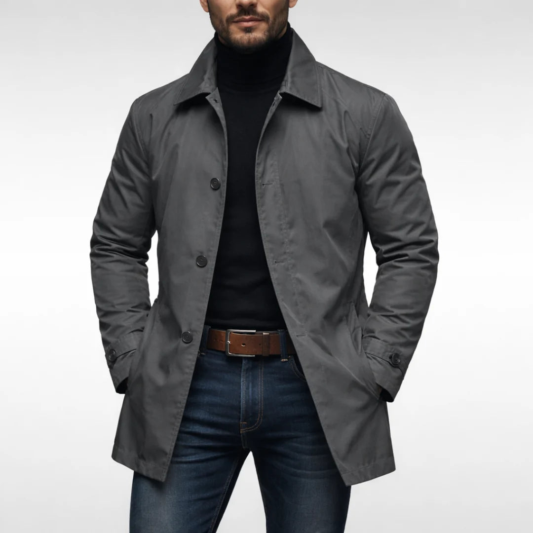 Trench Jacket Lightweight Button-Front Mid-Thigh Length