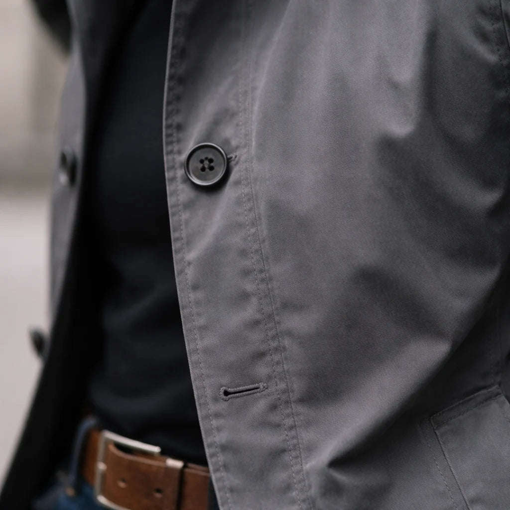 Trench Jacket Lightweight Button-Front Mid-Thigh Length