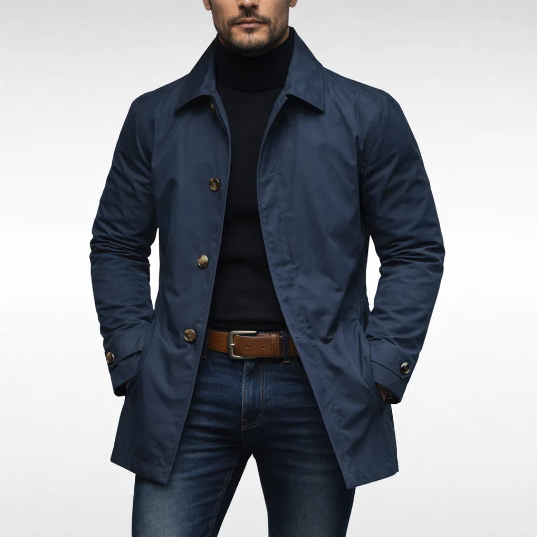 Trench Jacket Notched Lapel Button Front Mid-Thigh Length