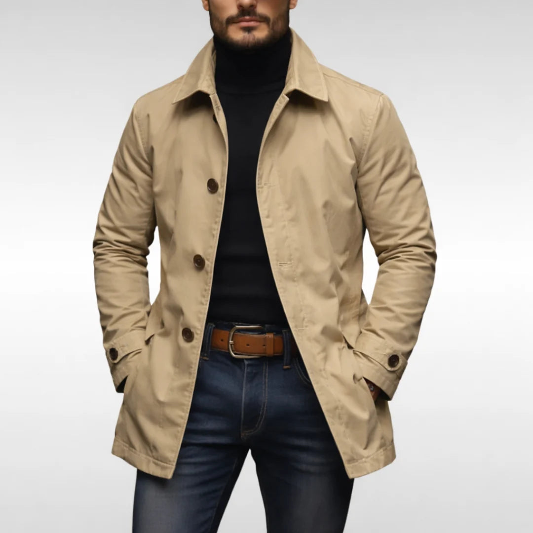 Trench Jacket Notched Lapel Button Front Mid-Thigh Length