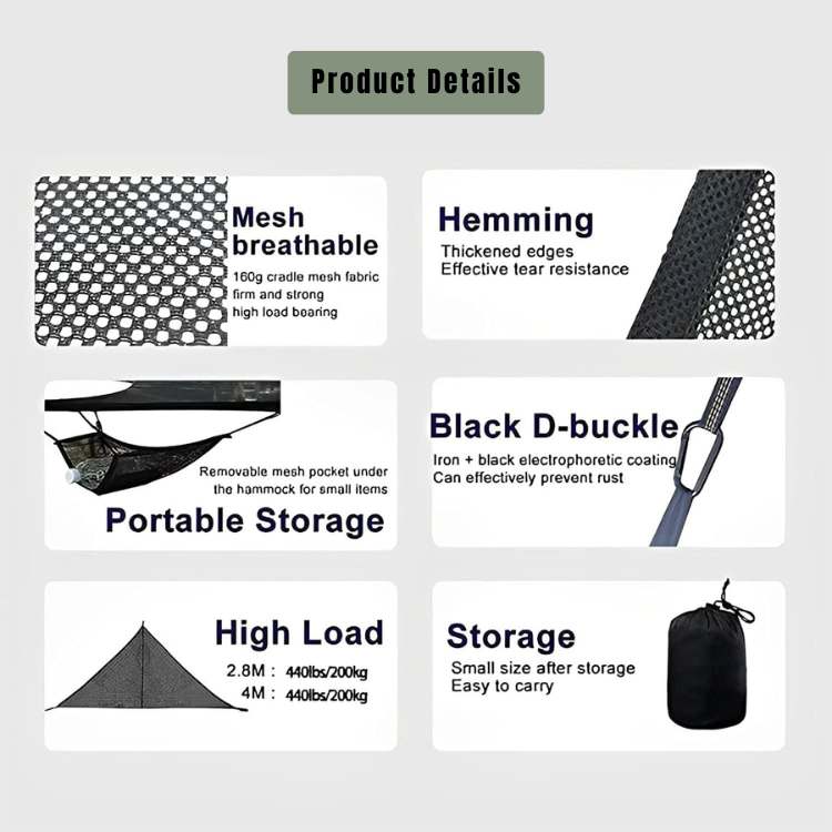Triangle Camping Hammock Breathable Mesh 440 Lbs Capacity