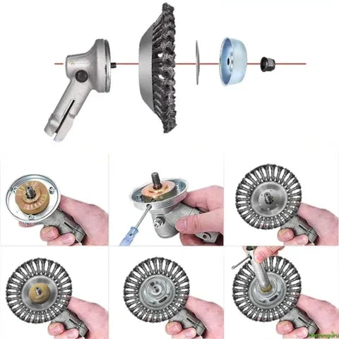 Trimmer Head Heavy-Duty Carbon Steel Bristles Universal Adapter Kit