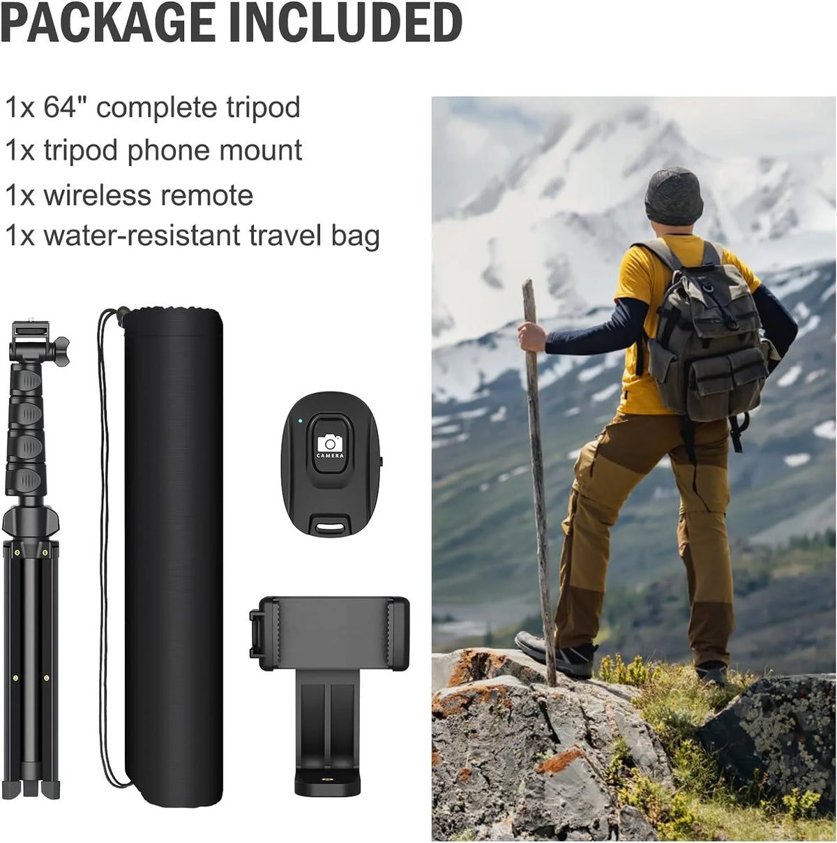 Tripod Extendable to 64 Inches Bluetooth Remote