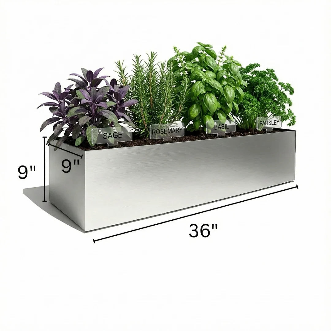 Trough Planter Brushed Aluminum 36 Inch Indoor Outdoor Drainage Holes