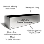 Trough Planter Brushed Aluminum 36 Inch Indoor Outdoor Drainage Holes