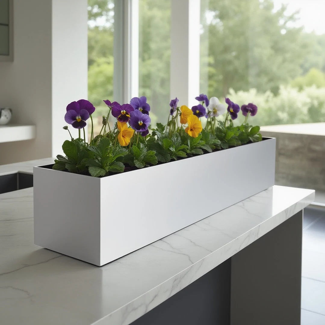 Trough Planter Brushed Aluminum 36 Inch Indoor Outdoor Drainage Holes