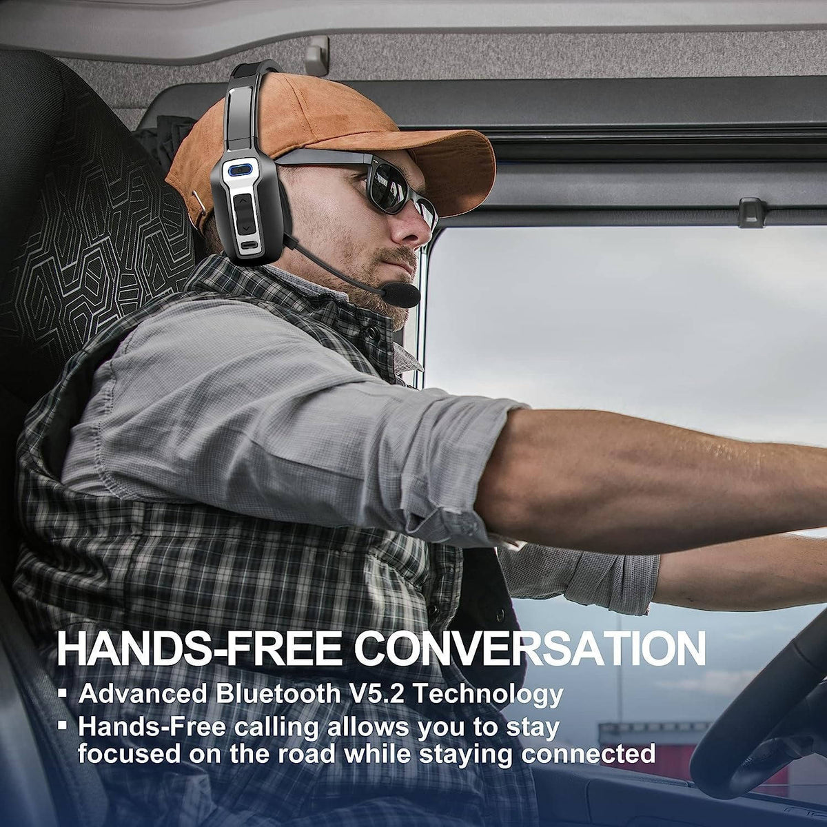 Trucker Headset Noise-Cancelling Boom Mic 35-Hour Talk Time