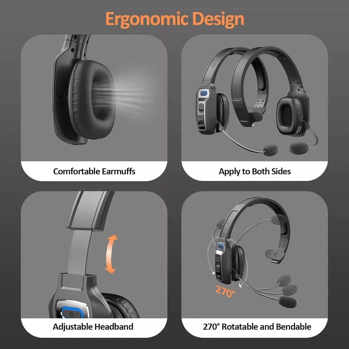 Trucker Headset Noise-Cancelling Boom Mic 35-Hour Talk Time