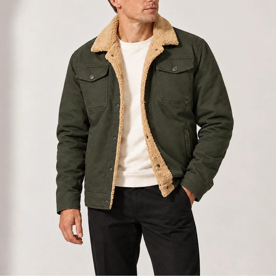 Trucker Jacket Sherpa Lined Fleece Collar Chest Pockets