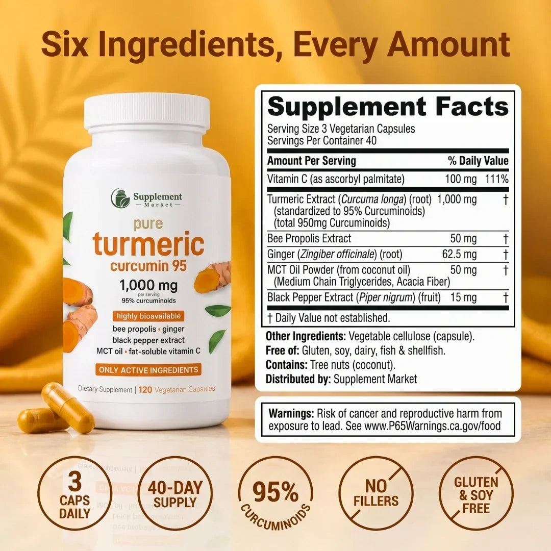 Turmeric Supplement 950mg Curcuminoids Vegetarian Capsules