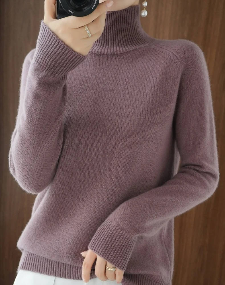 Turtleneck Sweater Cashmere Relaxed Cropped Fit Long Sleeve