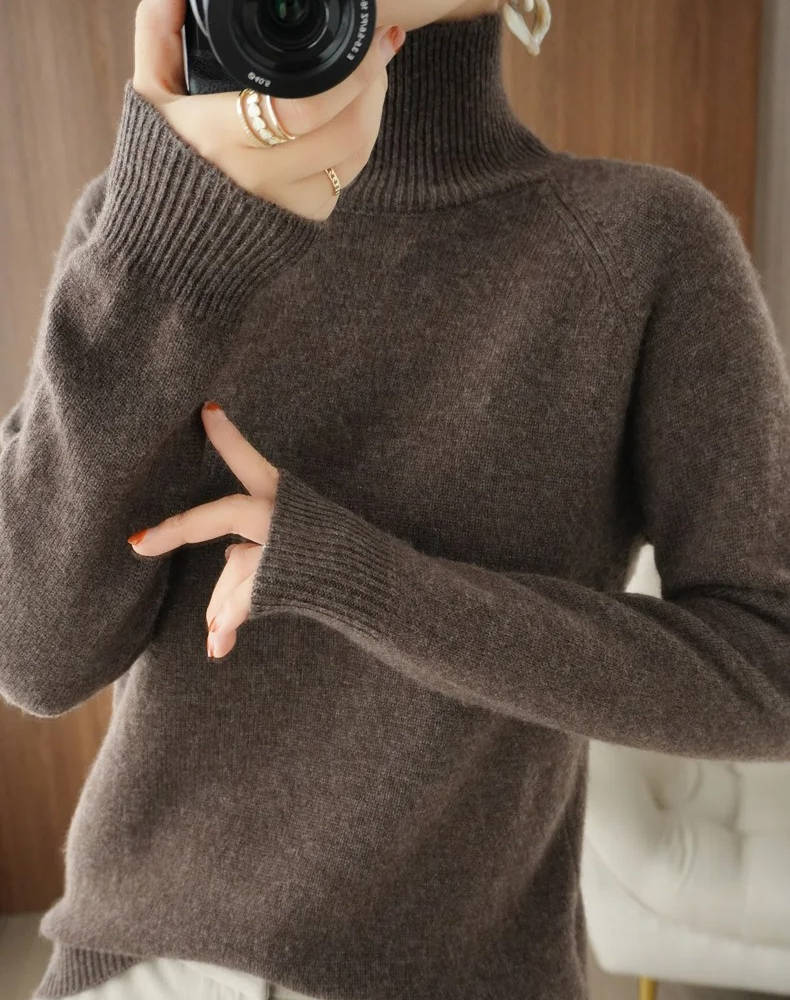 Turtleneck Sweater Cashmere Relaxed Cropped Fit Long Sleeve